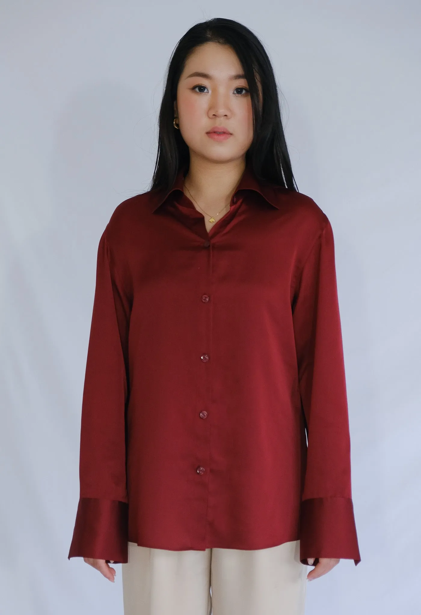 Michelle Long-Sleeve Button-Up Collared Silk Dress Shirt
