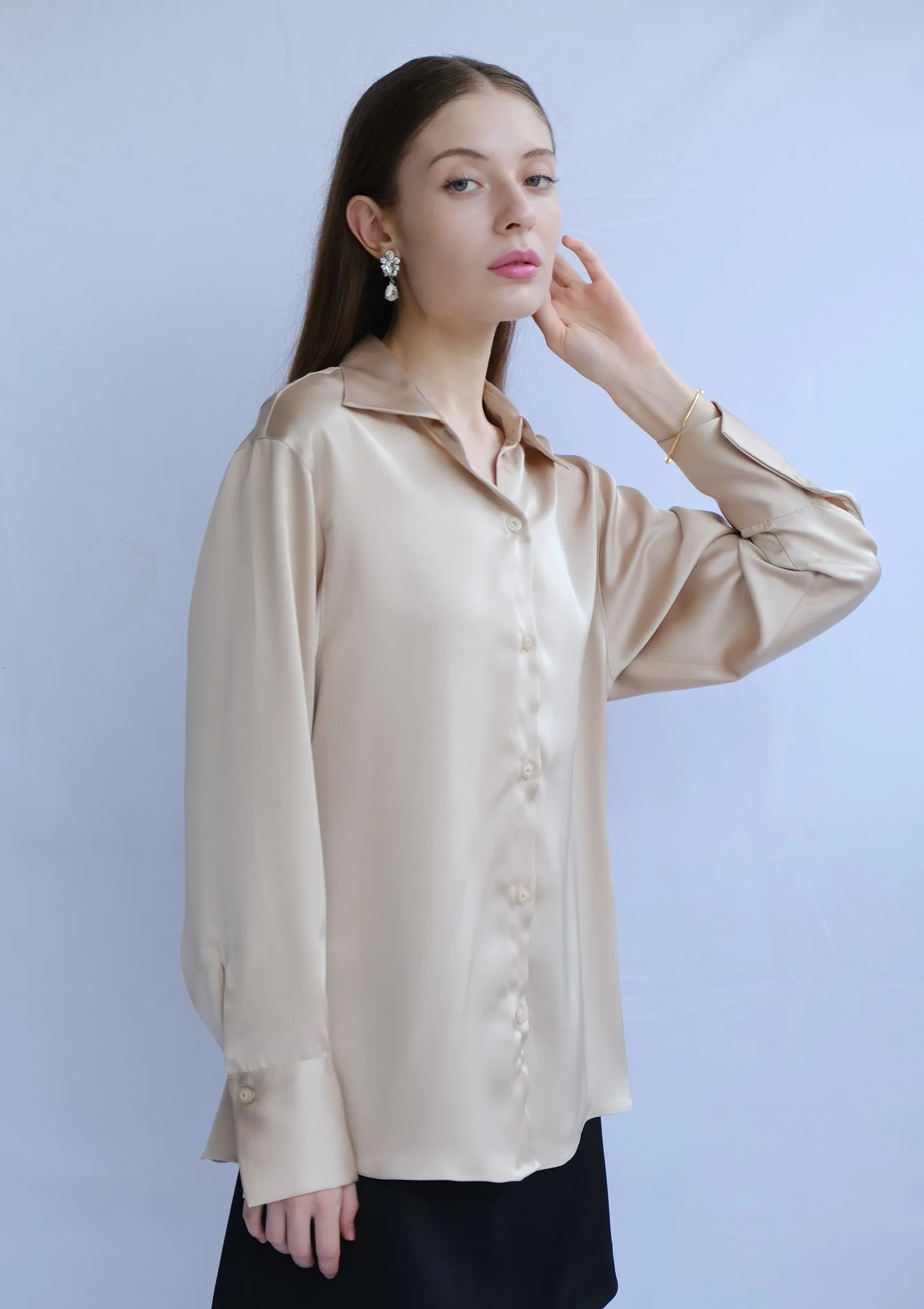 Michelle Long-Sleeve Button-Up Collared Silk Dress Shirt
