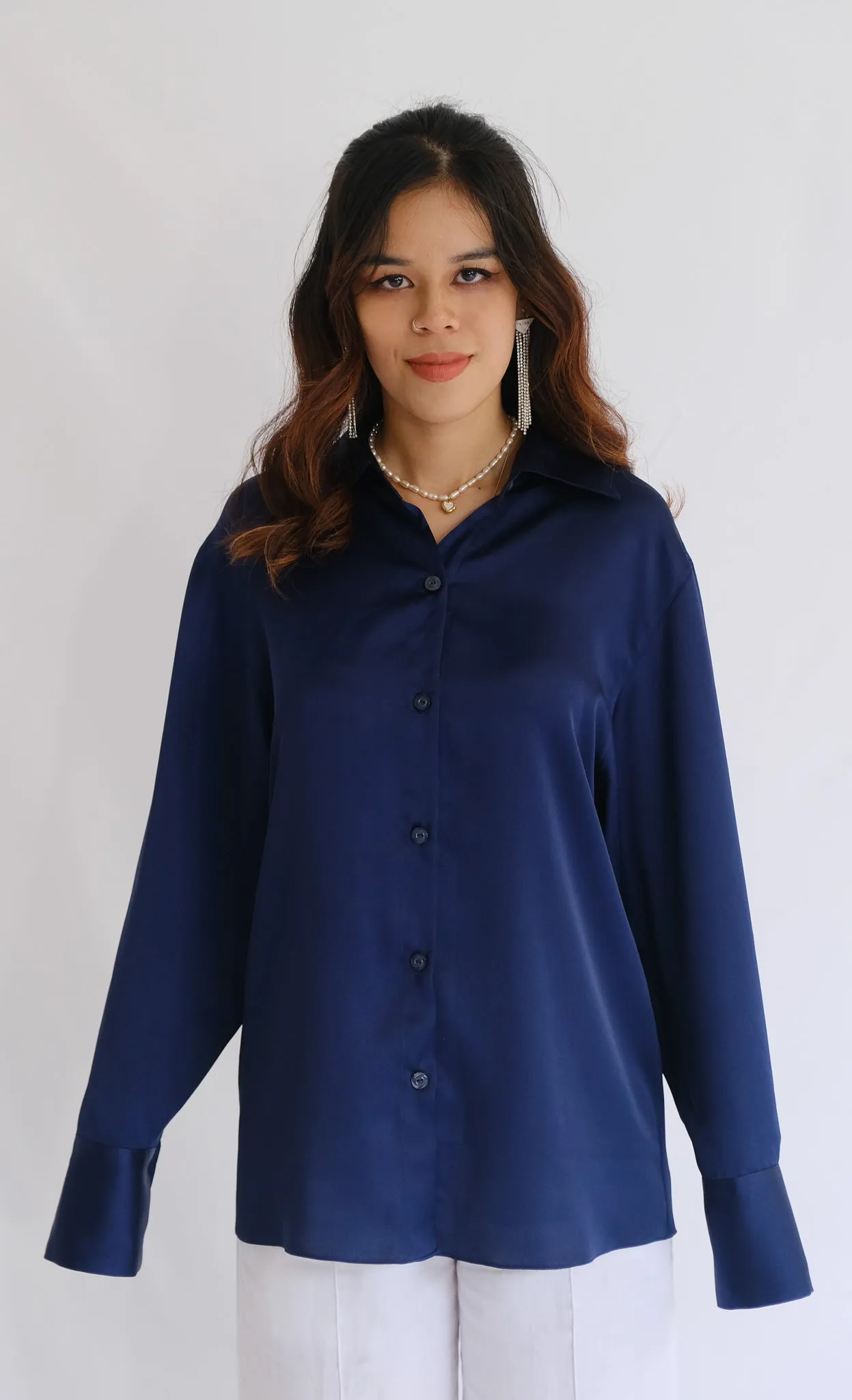 Michelle Long-Sleeve Button-Up Collared Silk Dress Shirt