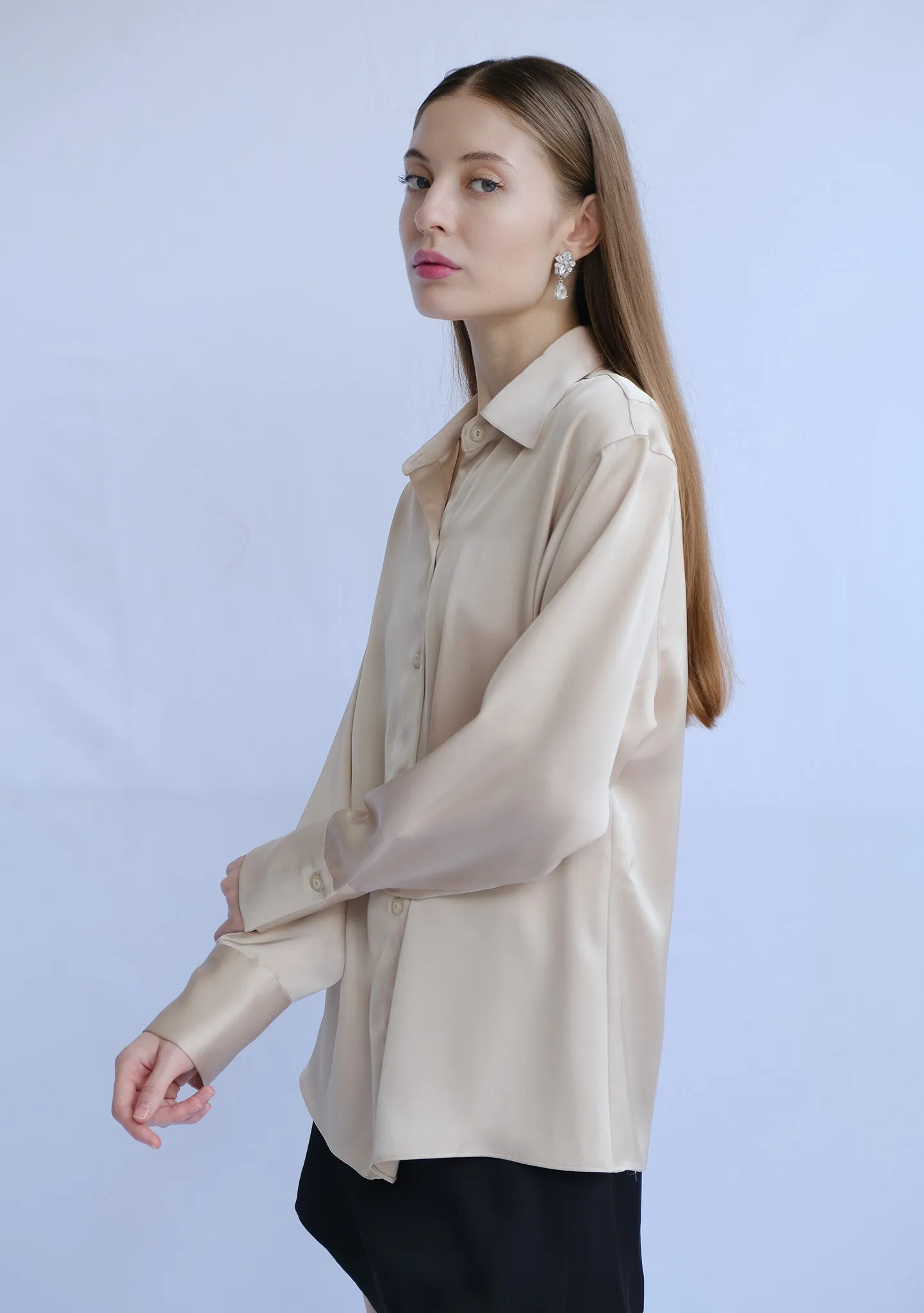 Michelle Long-Sleeve Button-Up Collared Silk Dress Shirt