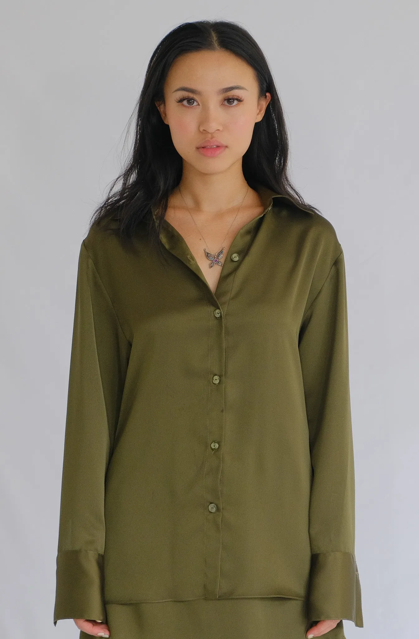 Michelle Long-Sleeve Button-Up Collared Silk Dress Shirt