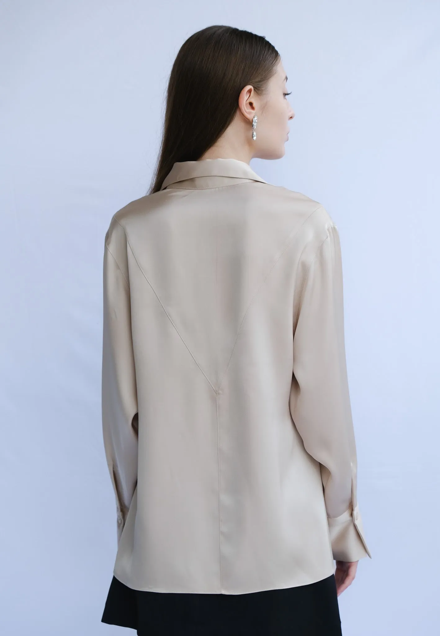 Michelle Long-Sleeve Button-Up Collared Silk Dress Shirt