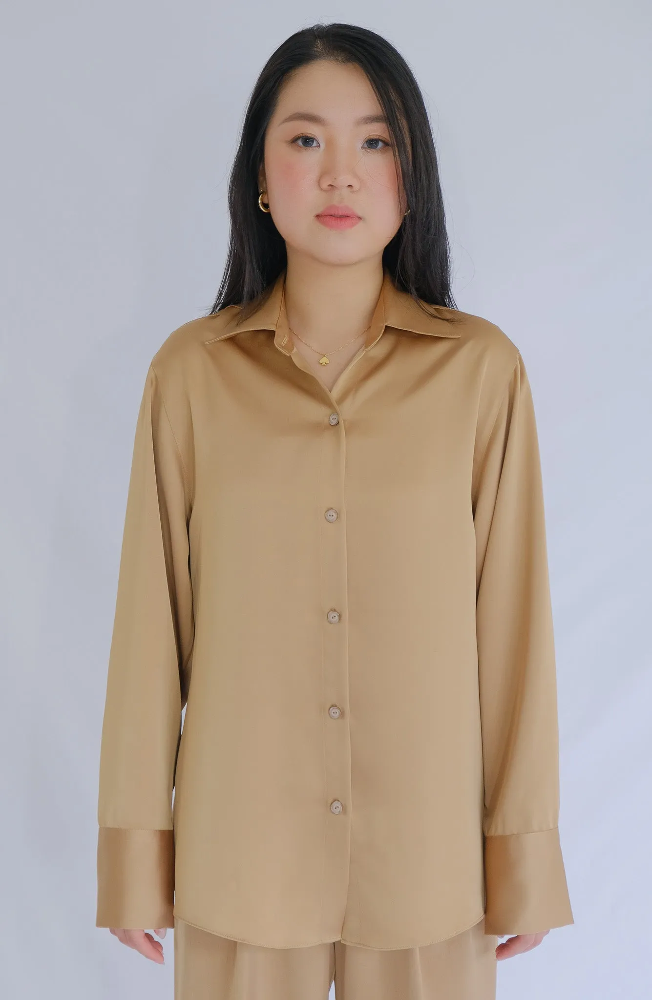 Michelle Long-Sleeve Button-Up Collared Silk Dress Shirt