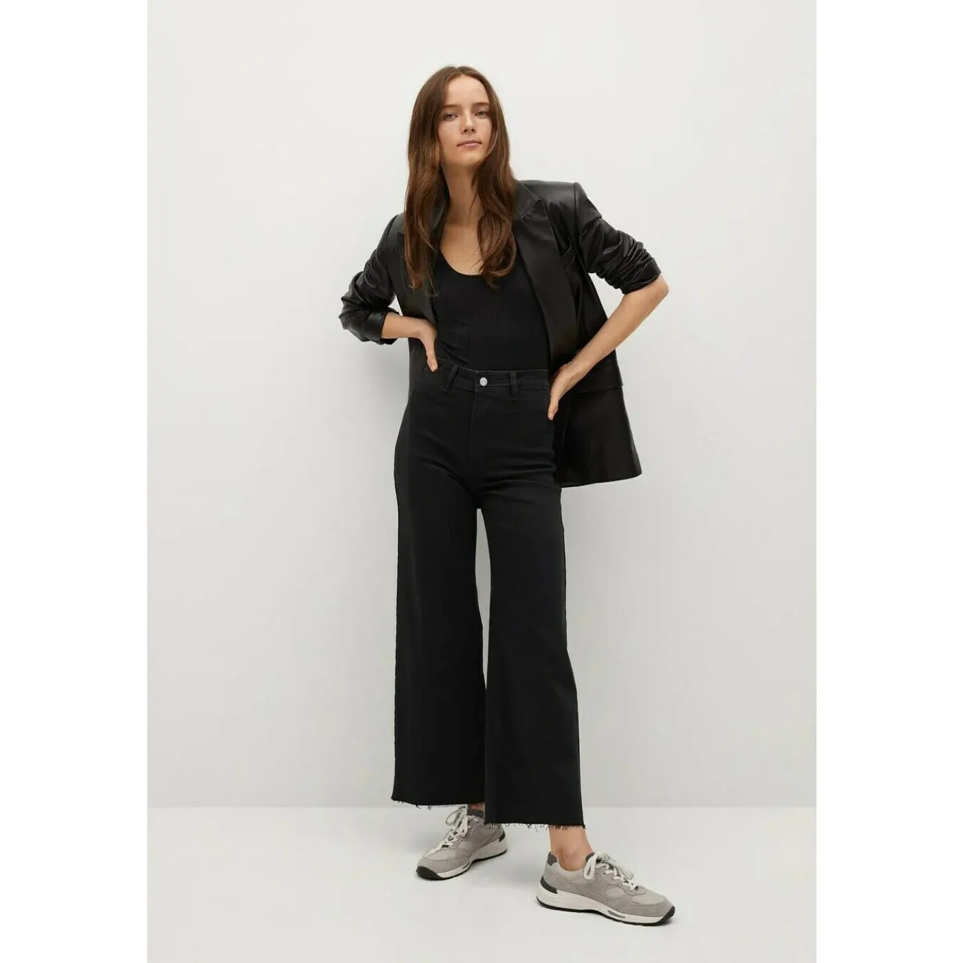 MNG Long Flared Wide Leg Black Jeans