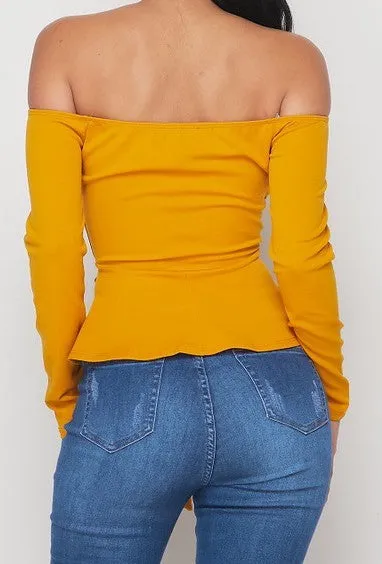 Mustard Off Shoulder Crepe Top
