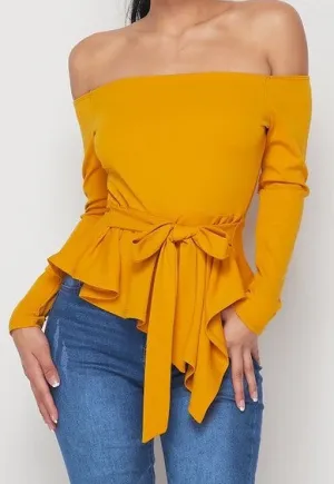Mustard Off Shoulder Crepe Top