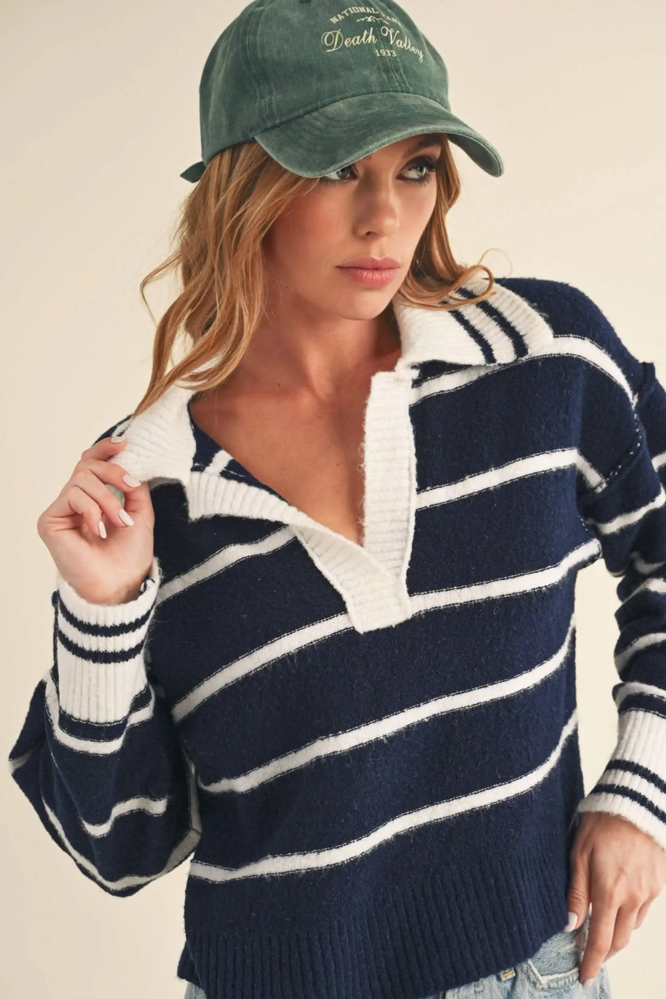 Navy   White Felia Sweater