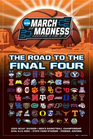 NCAA March Madness 2024 Men's Basketball Championships Official Poster (68-Team Tournament Field)