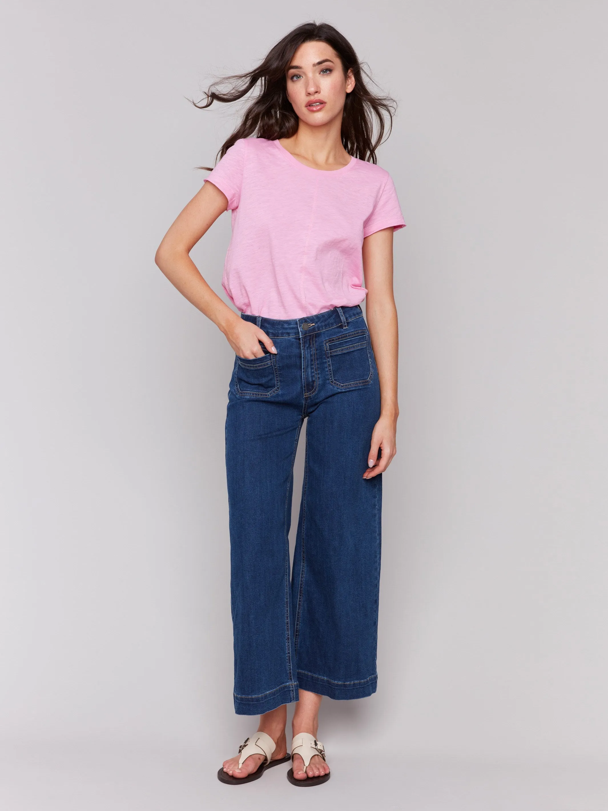 Patch Pocket Flare Jeans - Indigo