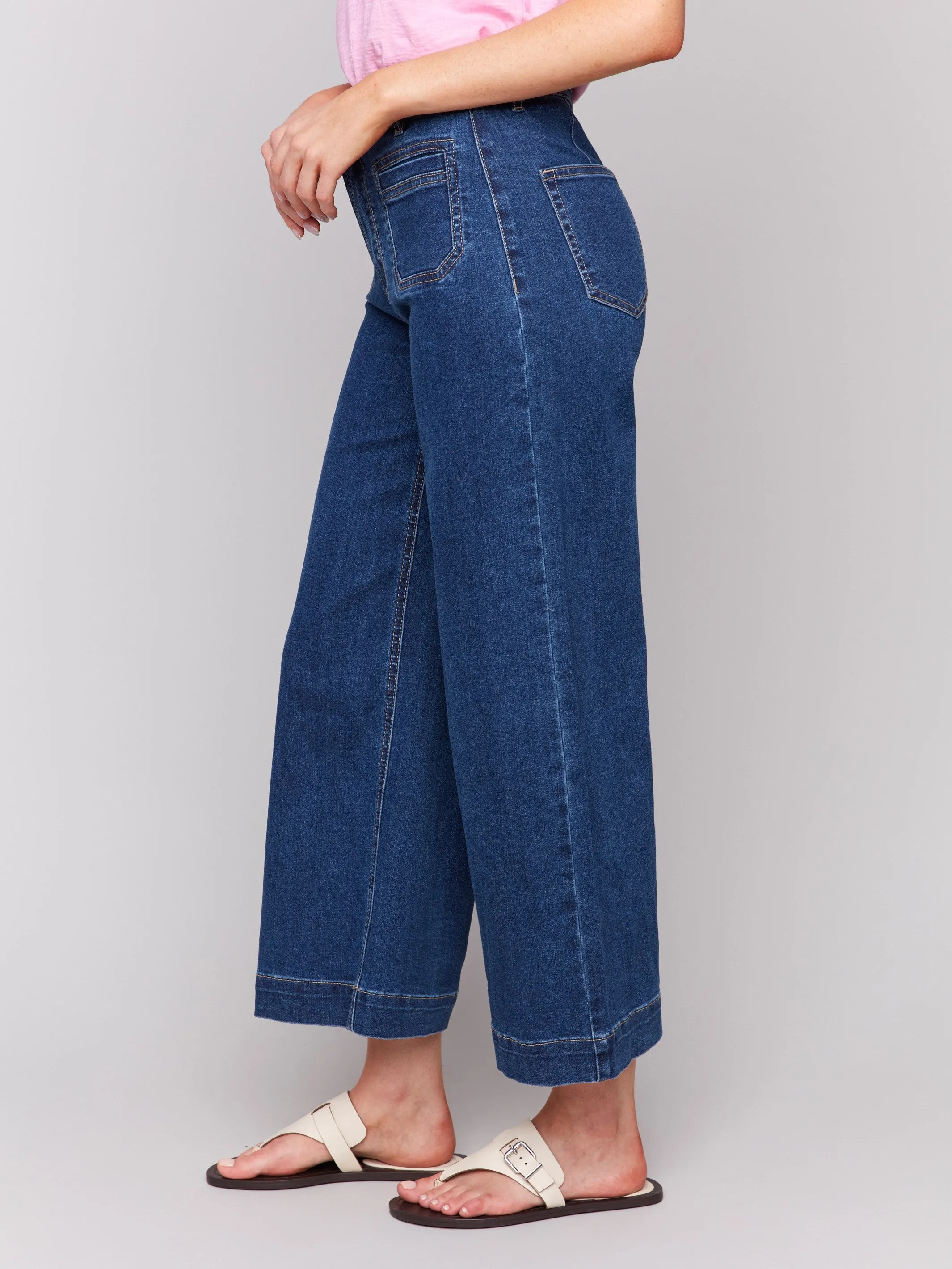 Patch Pocket Flare Jeans - Indigo