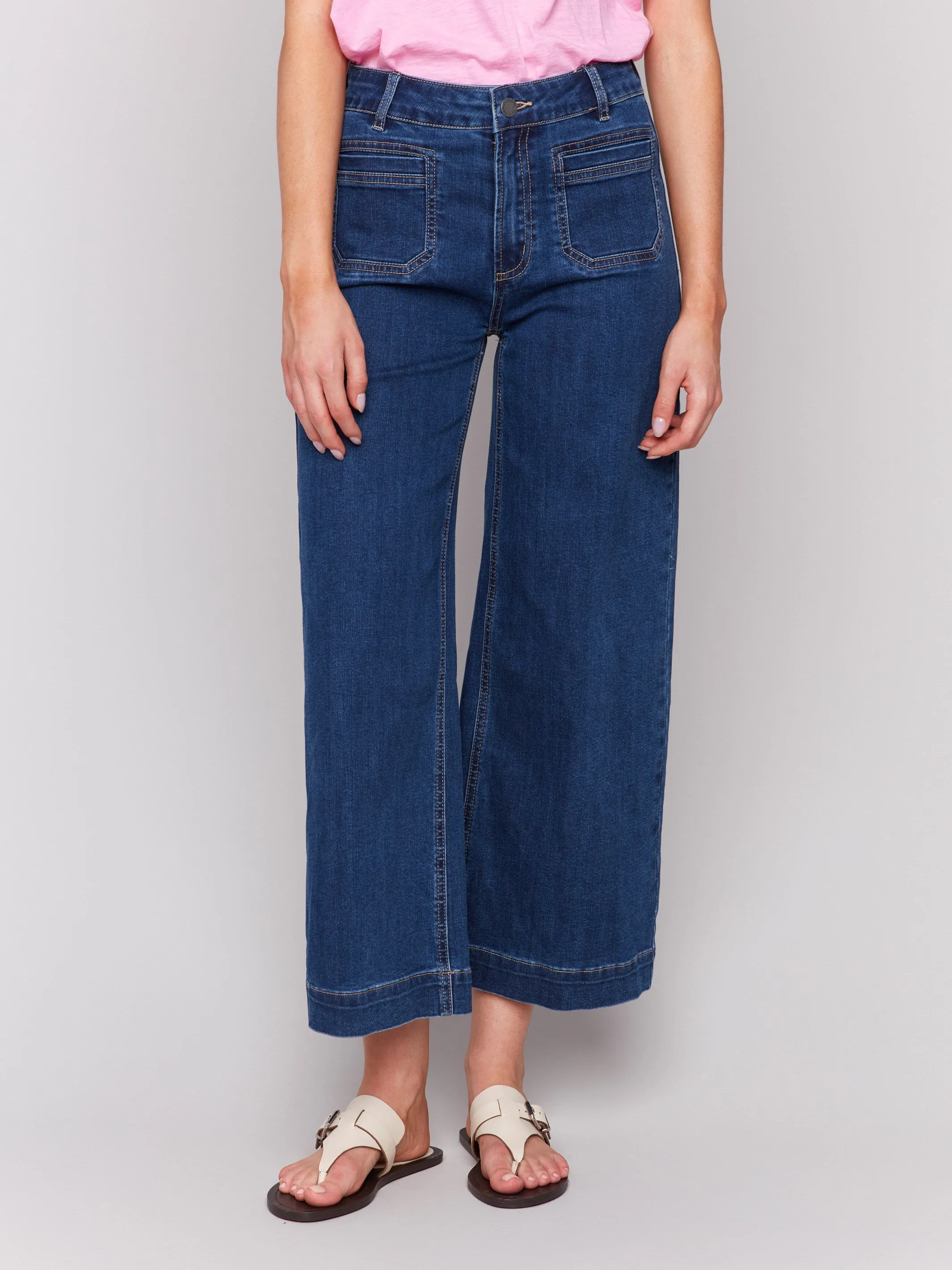 Patch Pocket Flare Jeans - Indigo