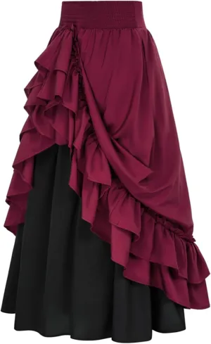 Plus Size Skirts Women Retro Medieval Elastic Lace High Waist Boho Maxi Skirt Casual Drawstring A Line Long Skirt