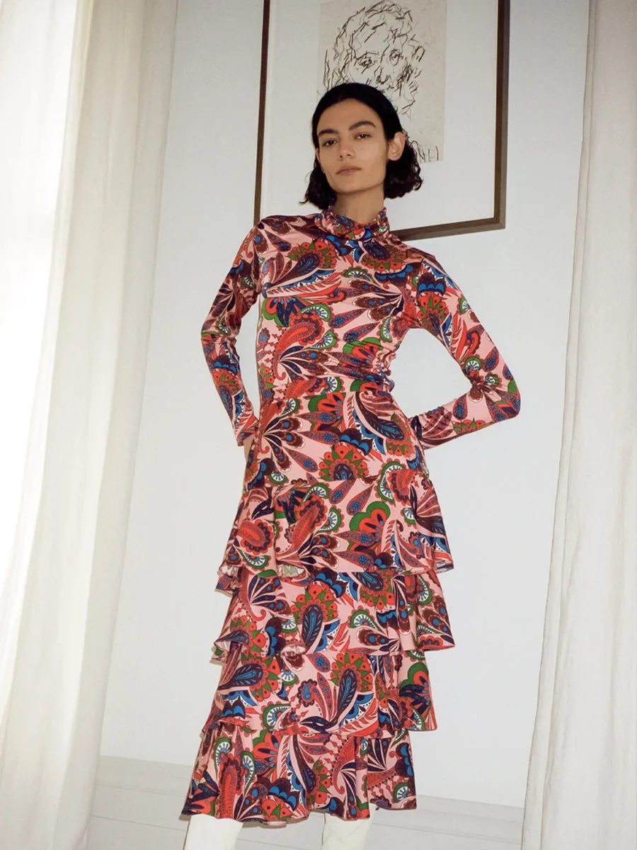 Polo Neck Viscose Jersey - Paisley Pink