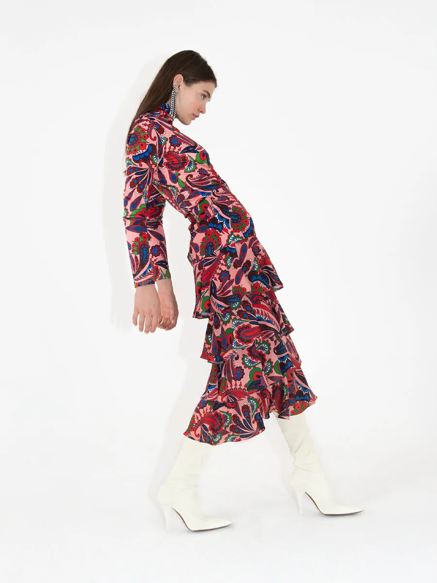 Polo Neck Viscose Jersey - Paisley Pink