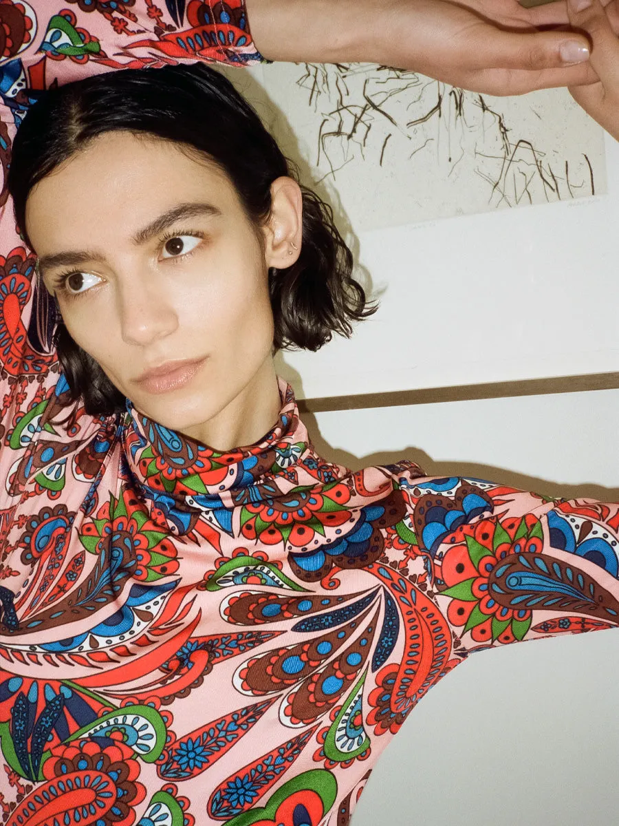 Polo Neck Viscose Jersey - Paisley Pink