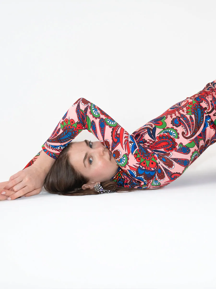 Polo Neck Viscose Jersey - Paisley Pink