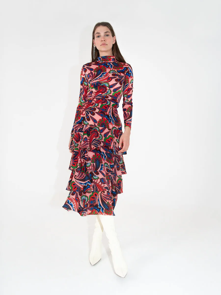 Polo Neck Viscose Jersey - Paisley Pink