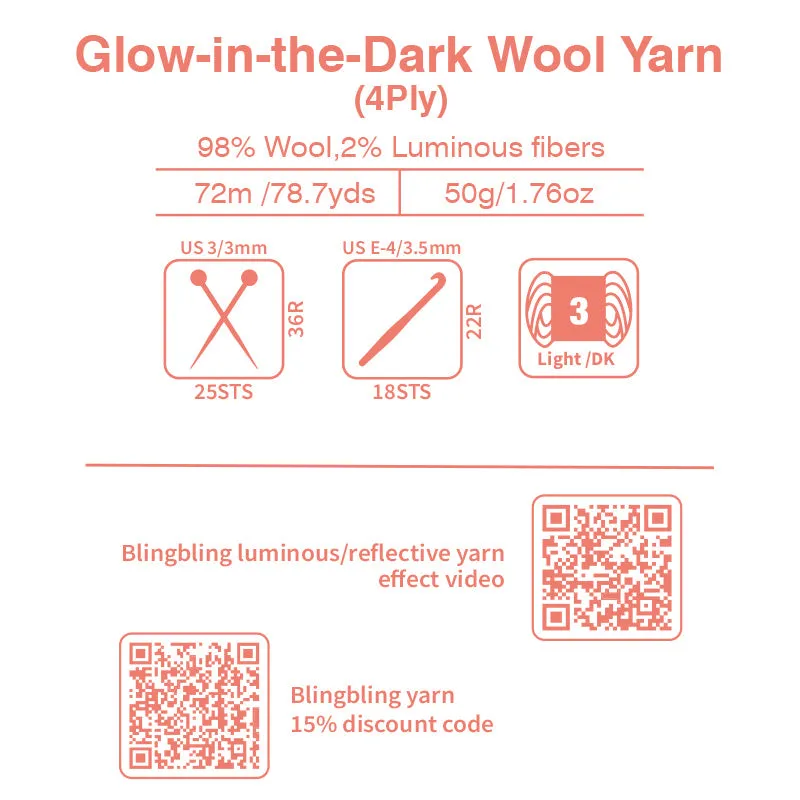 Premium Pumpkin Yellow Glow-in-the-Dark Wool Yarn