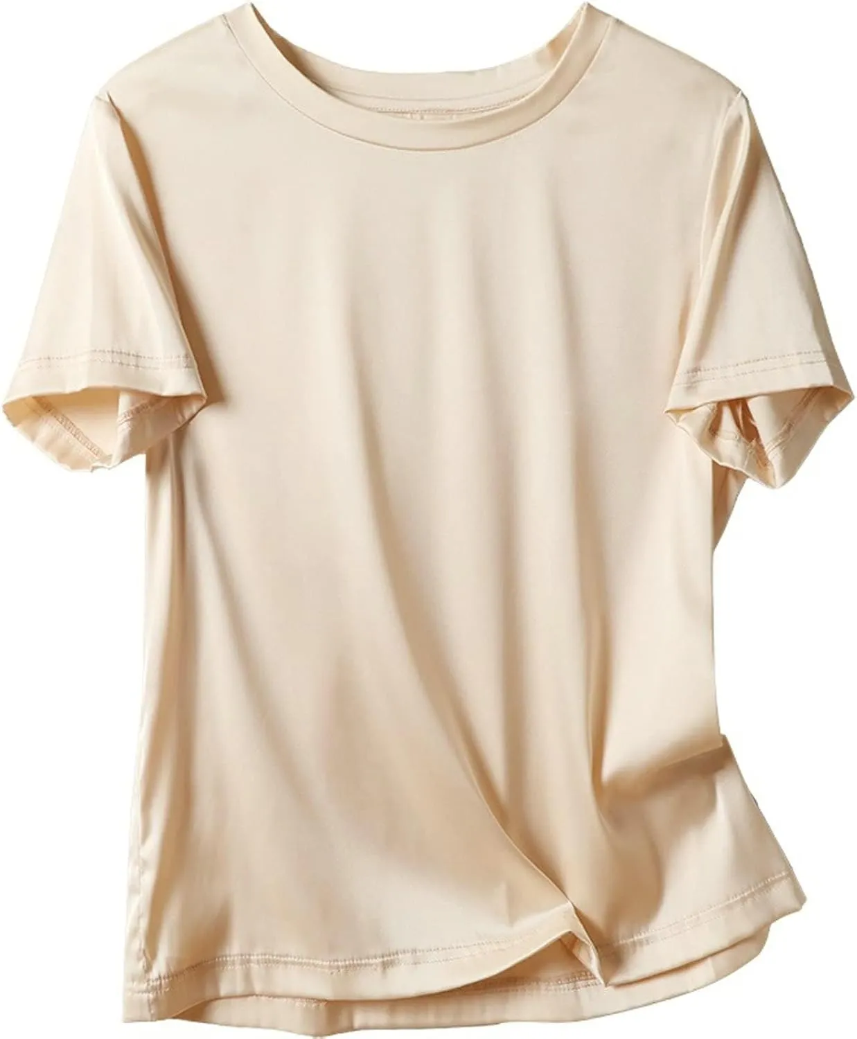 SANGTREE Women's Crew Neck Short Sleeve Satin Silk Blouse Tops