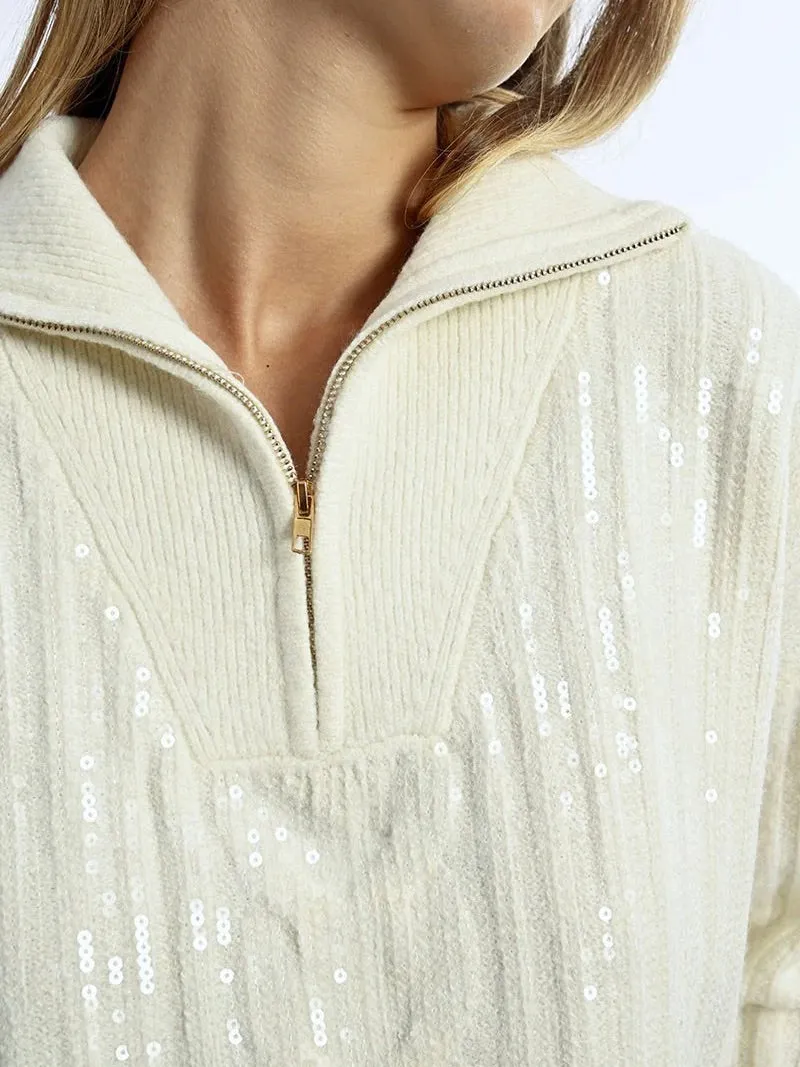 Sequin Half Zip Front Sweater