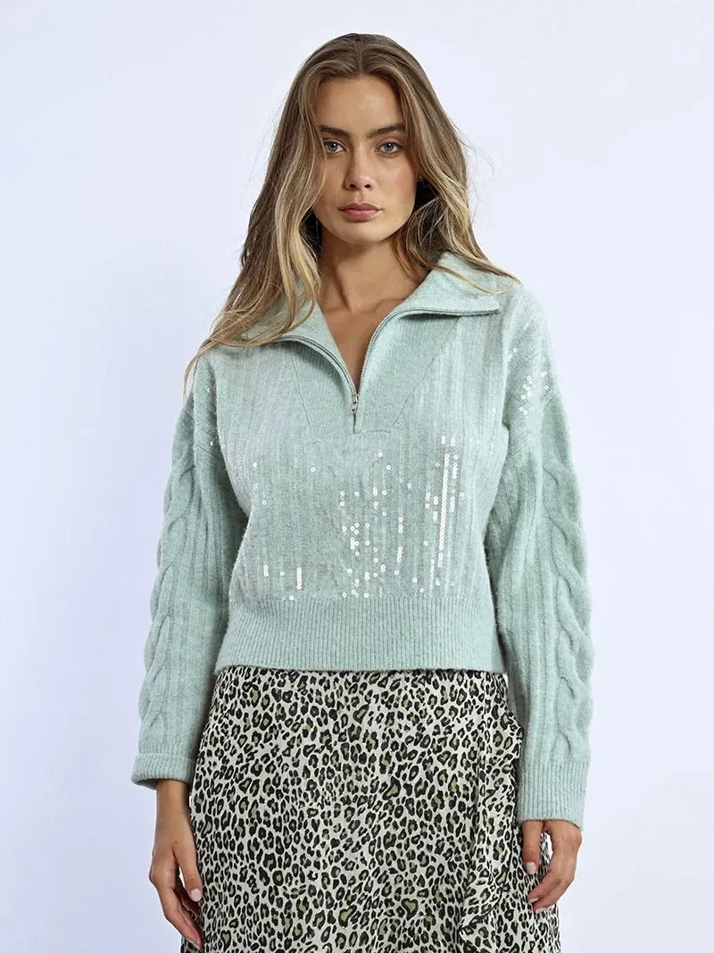Sequin Half Zip Front Sweater