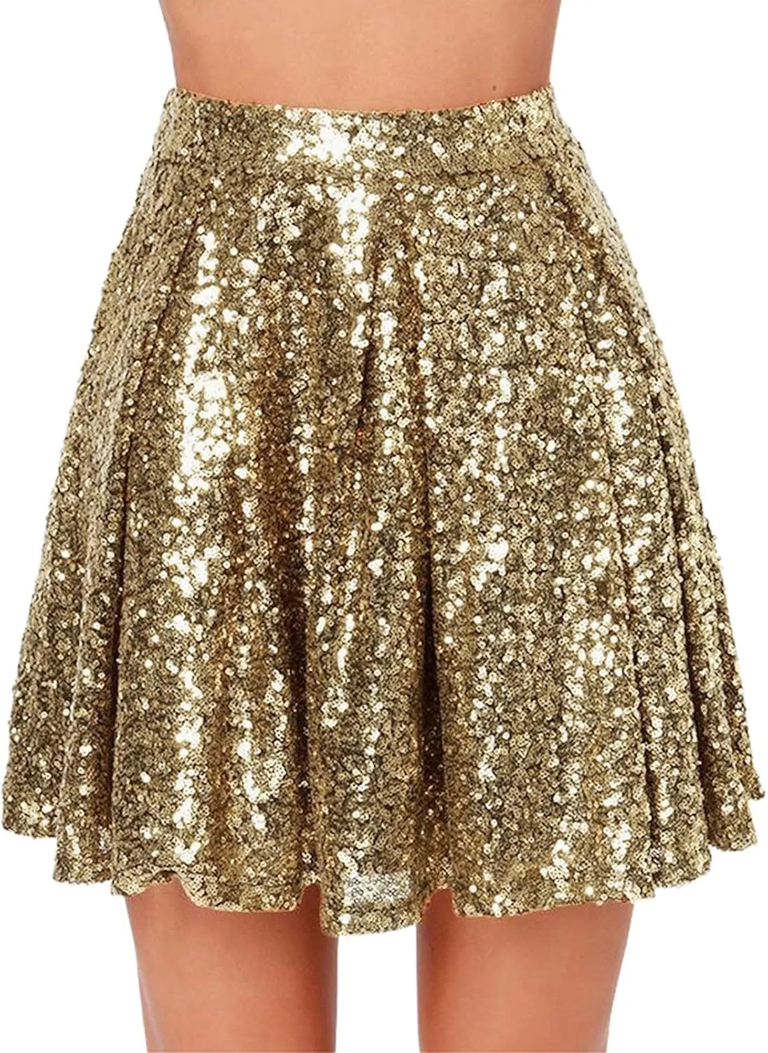Sequin Skirts for Women High Waist Stretch Pleated Skirts Shiny Bodycon Mini Skirt Rave Party Sparkly Dance Short Skirt