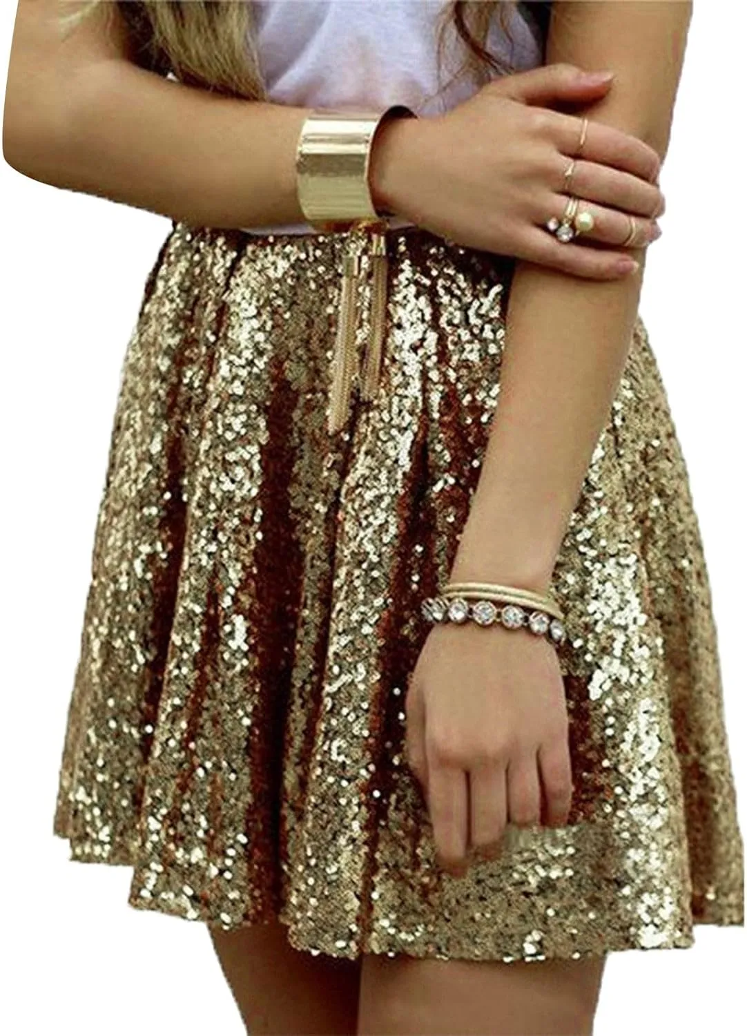 Sequin Skirts for Women High Waist Stretch Pleated Skirts Shiny Bodycon Mini Skirt Rave Party Sparkly Dance Short Skirt