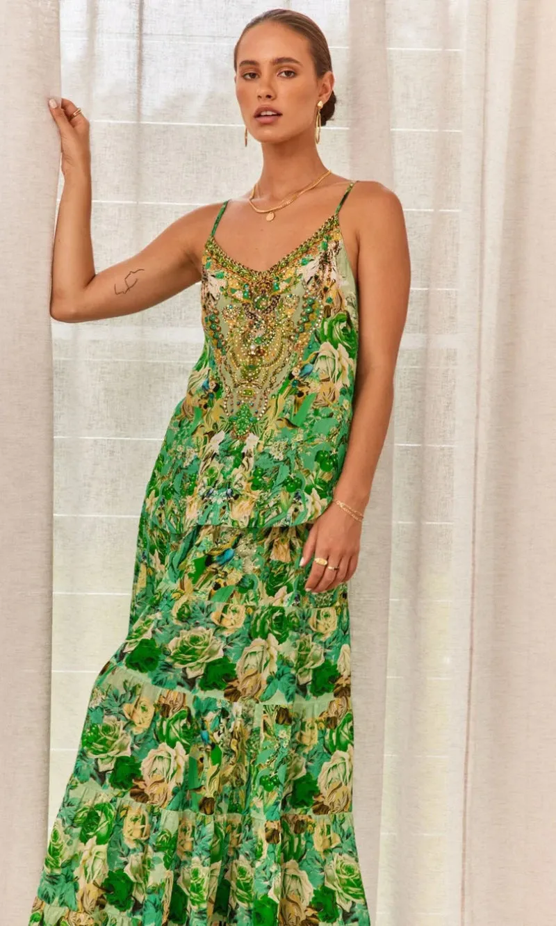 Silk Cami Top Green Goddess