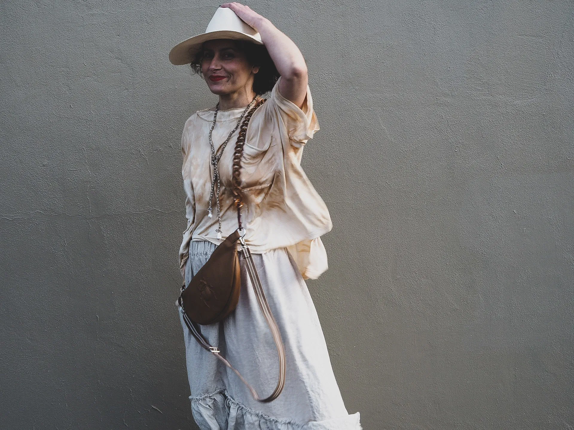 Silk jersey Tee Top - Tea stain