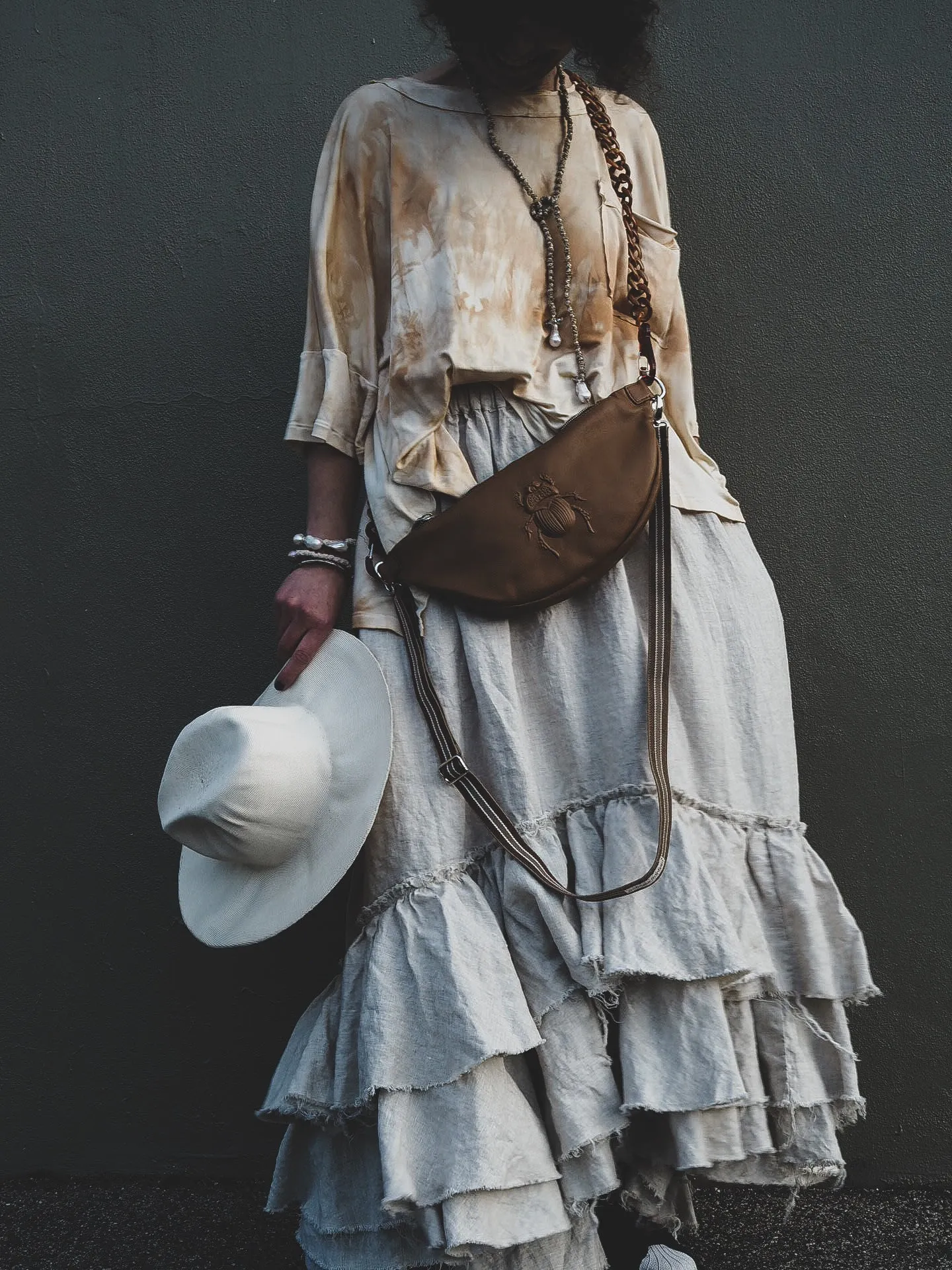 Silk jersey Tee Top - Tea stain