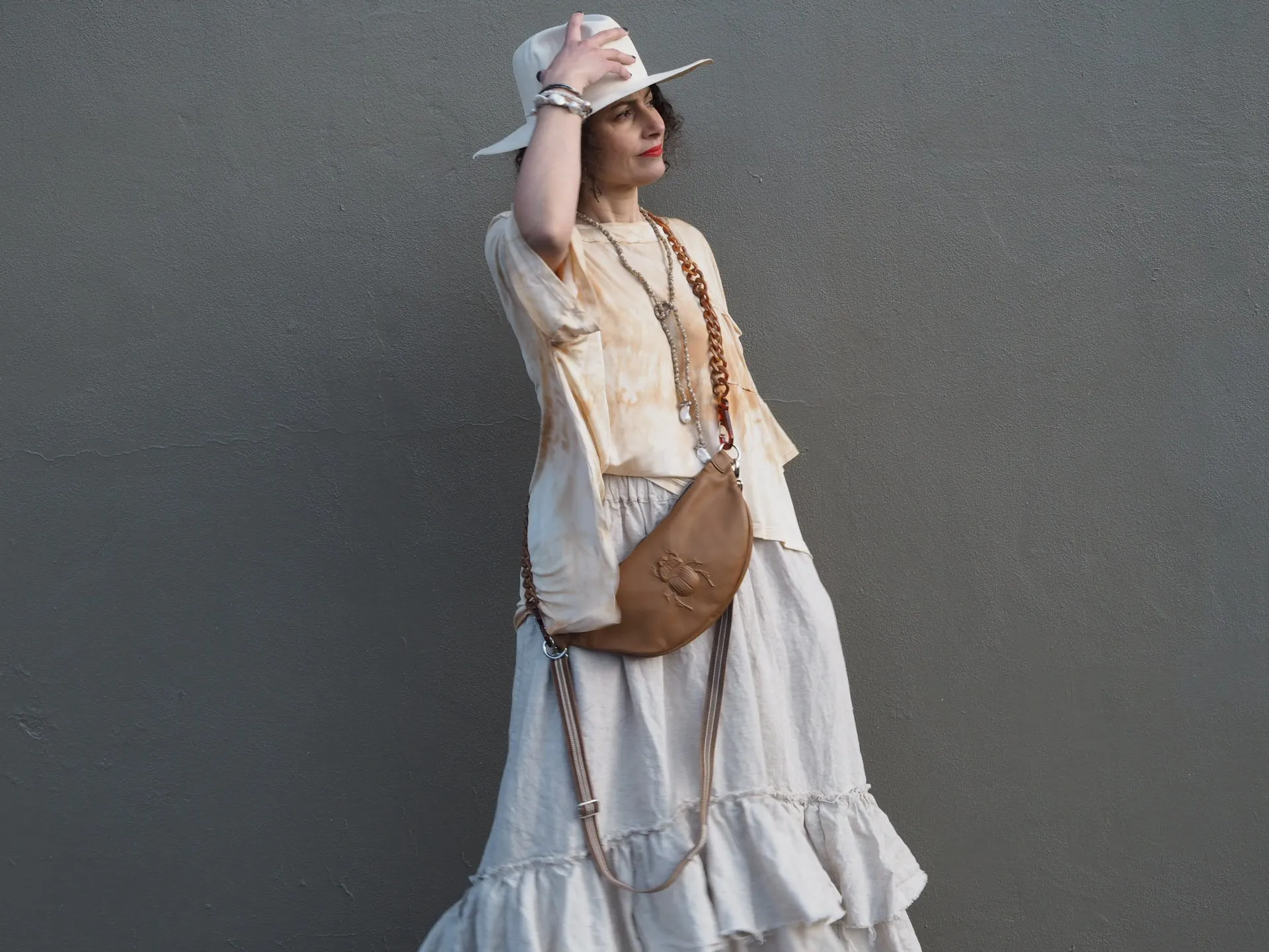 Silk jersey Tee Top - Tea stain