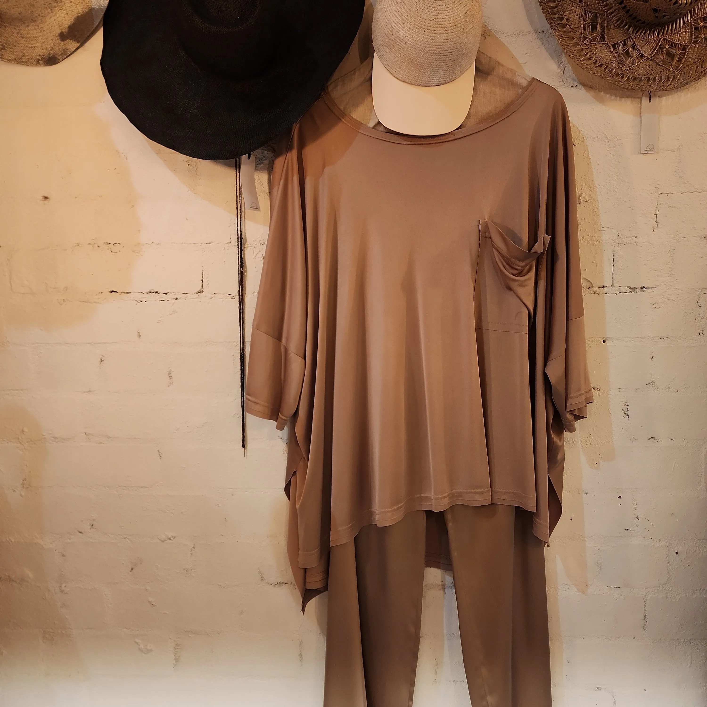 Silk jersey Tee Top - Tea stain