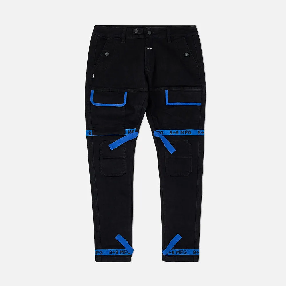 Strapped Up Slim Utility Jet Black Jeans Royal Straps
