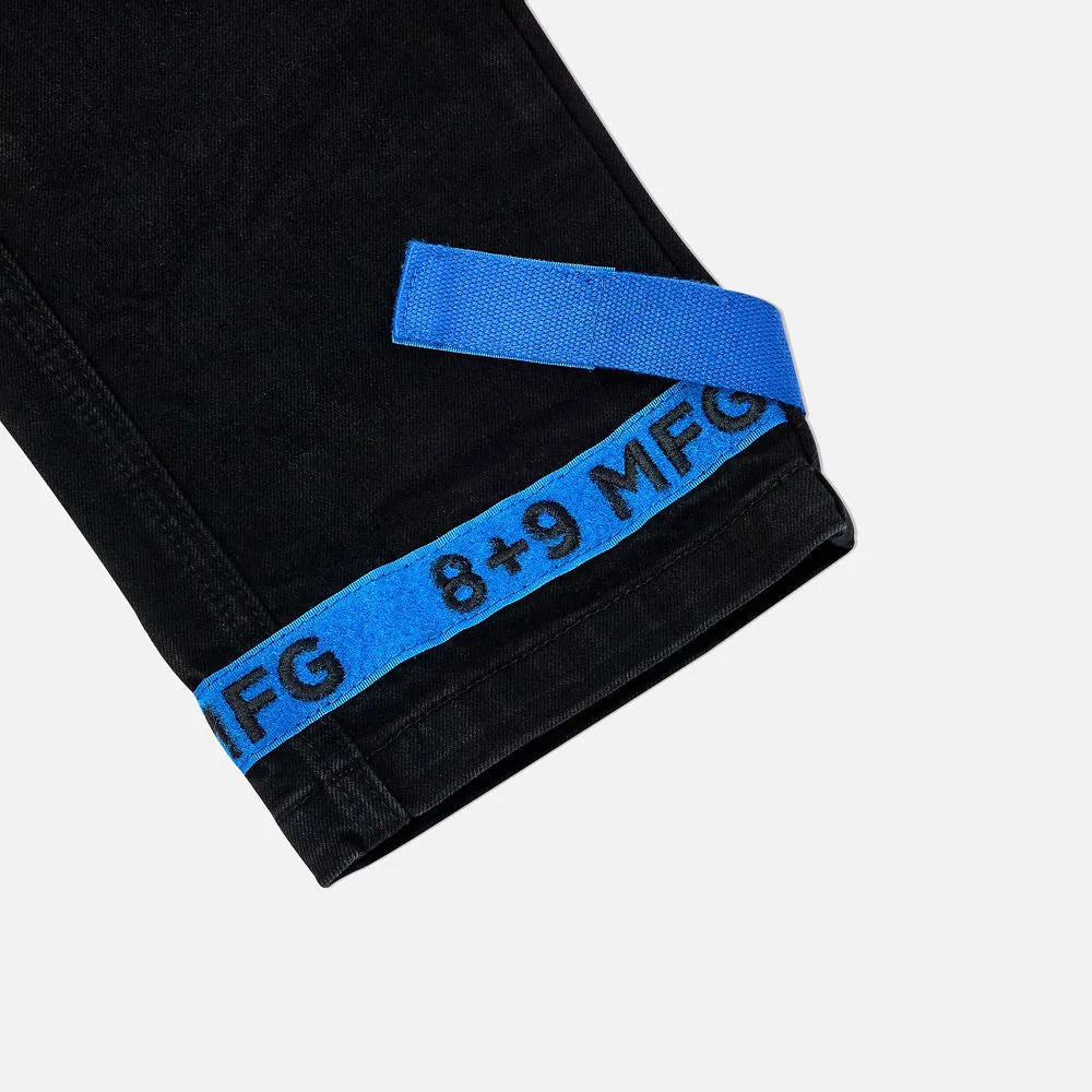 Strapped Up Slim Utility Jet Black Jeans Royal Straps