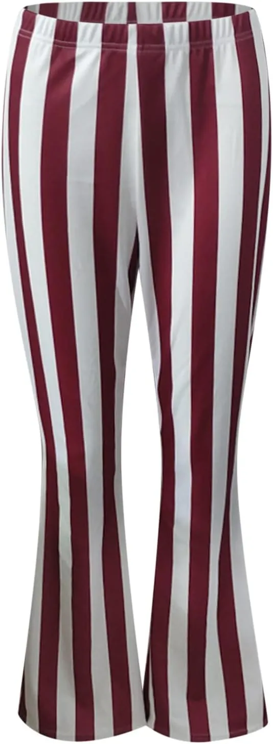 Stripe Vertical Bell High Flare Waist Women Long Pants Bottoms Trousers Stretch Plus Size Pants 7 Day Pants