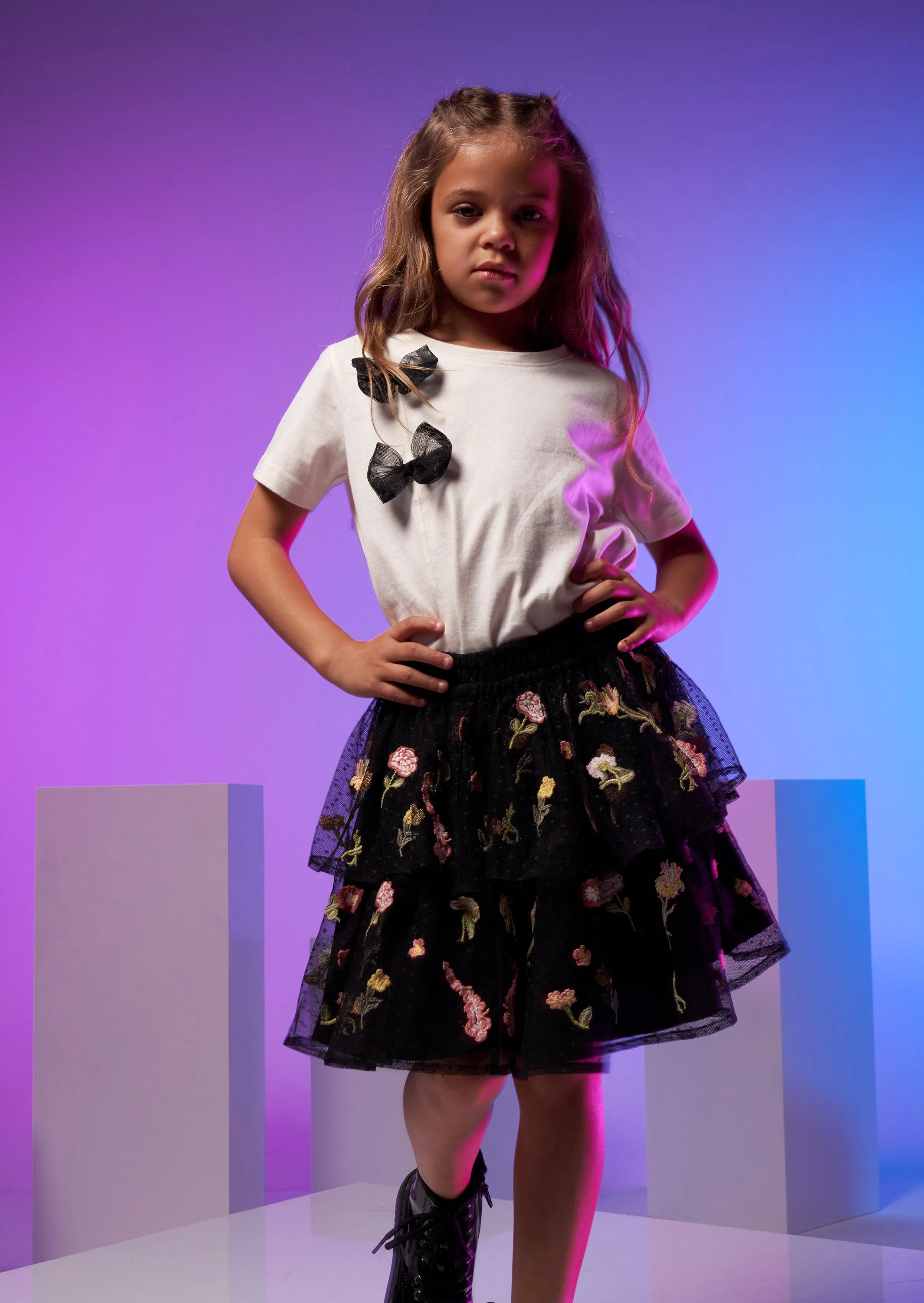 Una Embroidered Tiered Skirt
