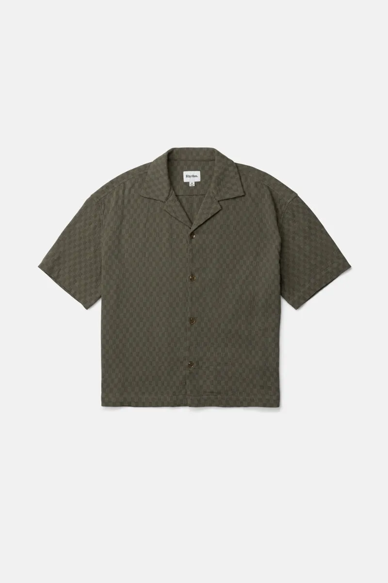 Mens Olive Vibration Pattern Short Sleeve Shirt