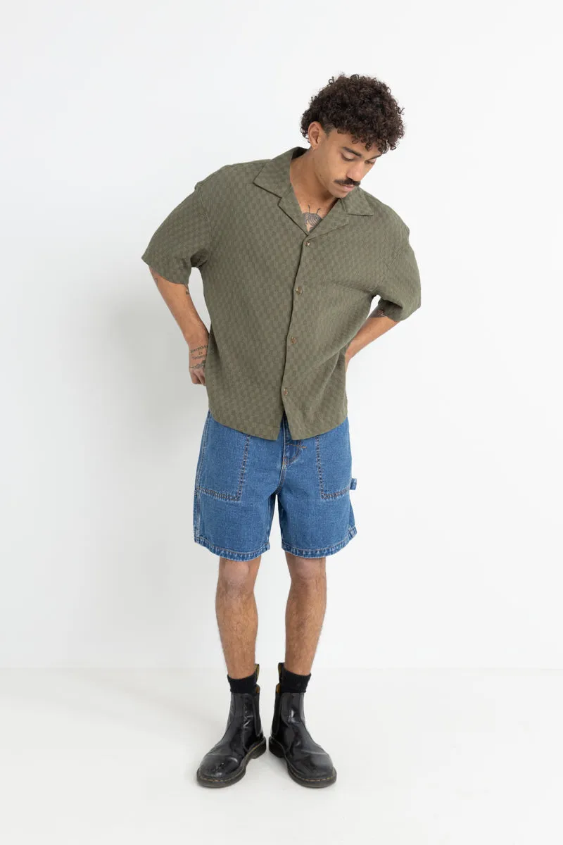 Mens Olive Vibration Pattern Short Sleeve Shirt