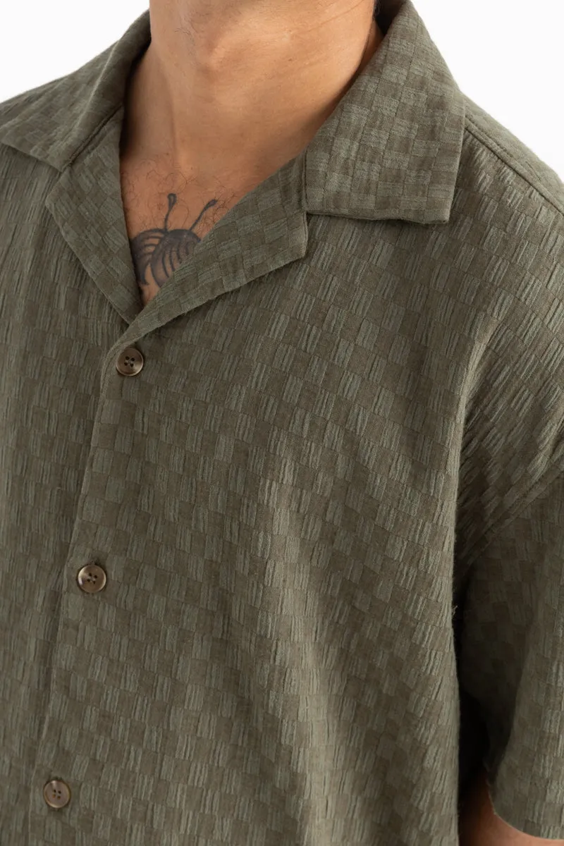 Mens Olive Vibration Pattern Short Sleeve Shirt