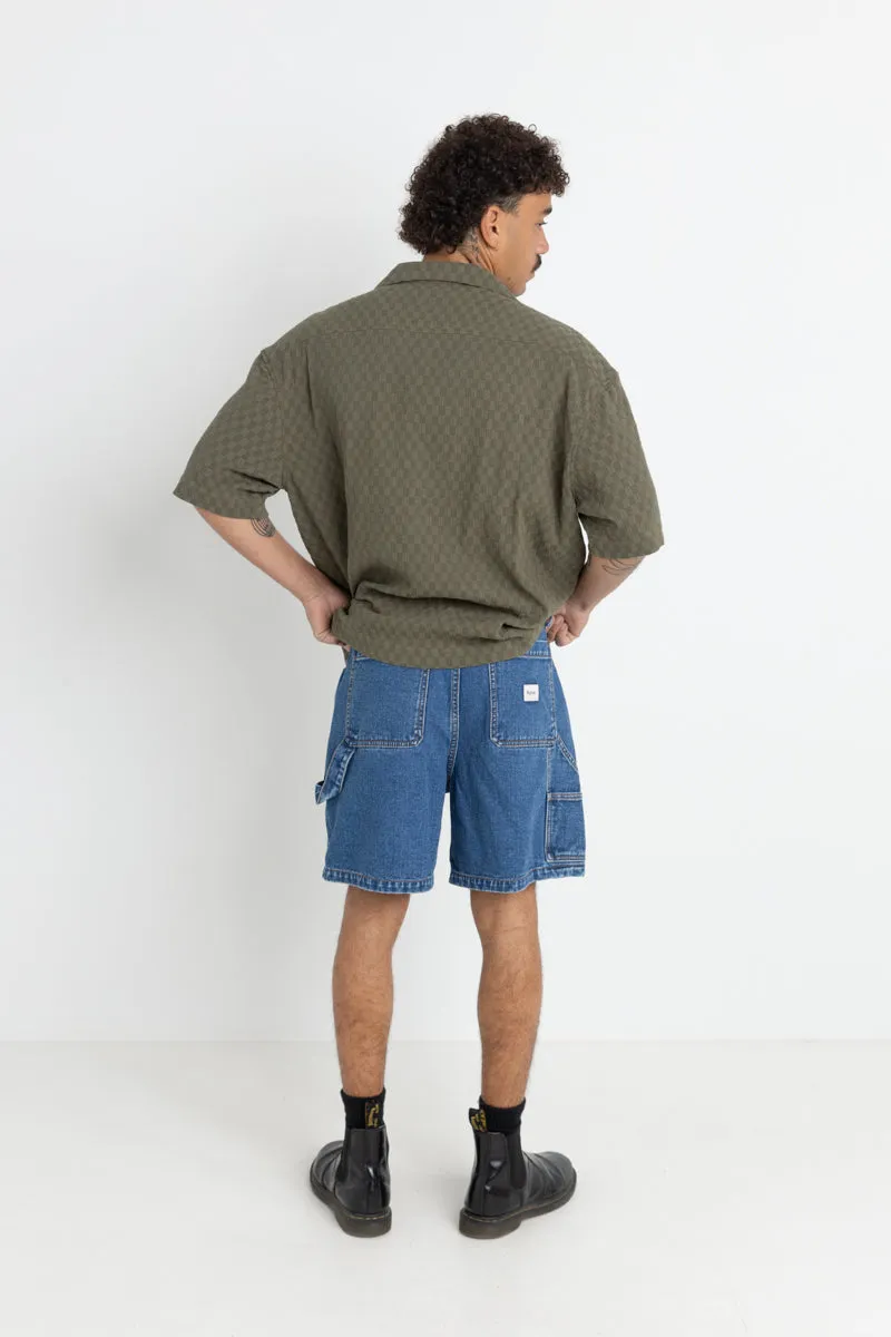 Mens Olive Vibration Pattern Short Sleeve Shirt
