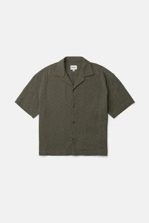 Mens Olive Vibration Pattern Short Sleeve Shirt