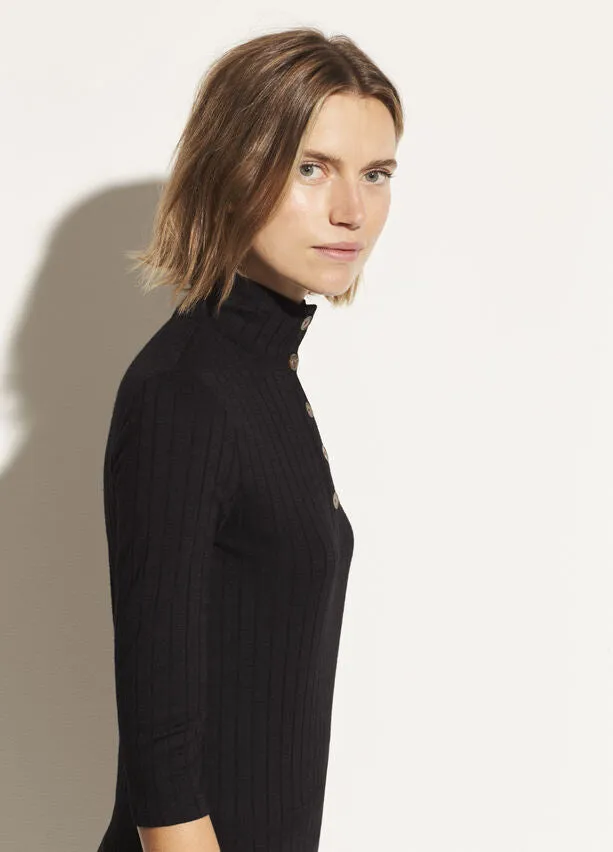 Vince - Button Up Elbow Sleeve Top in Black