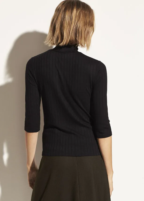 Vince - Button Up Elbow Sleeve Top in Black