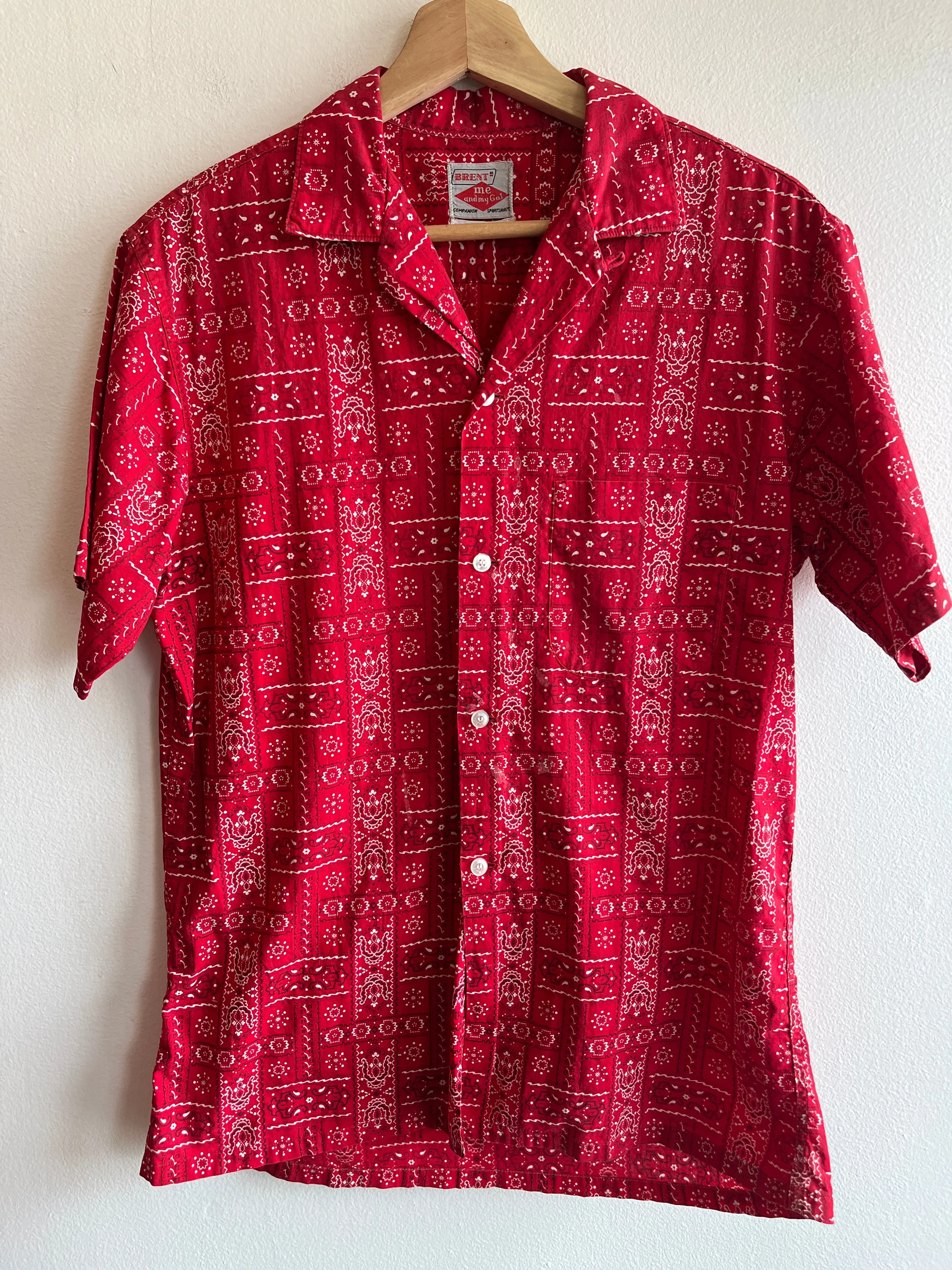 Vintage 1950s Brent Loop Collar Bandana Print Button-Up Shirt