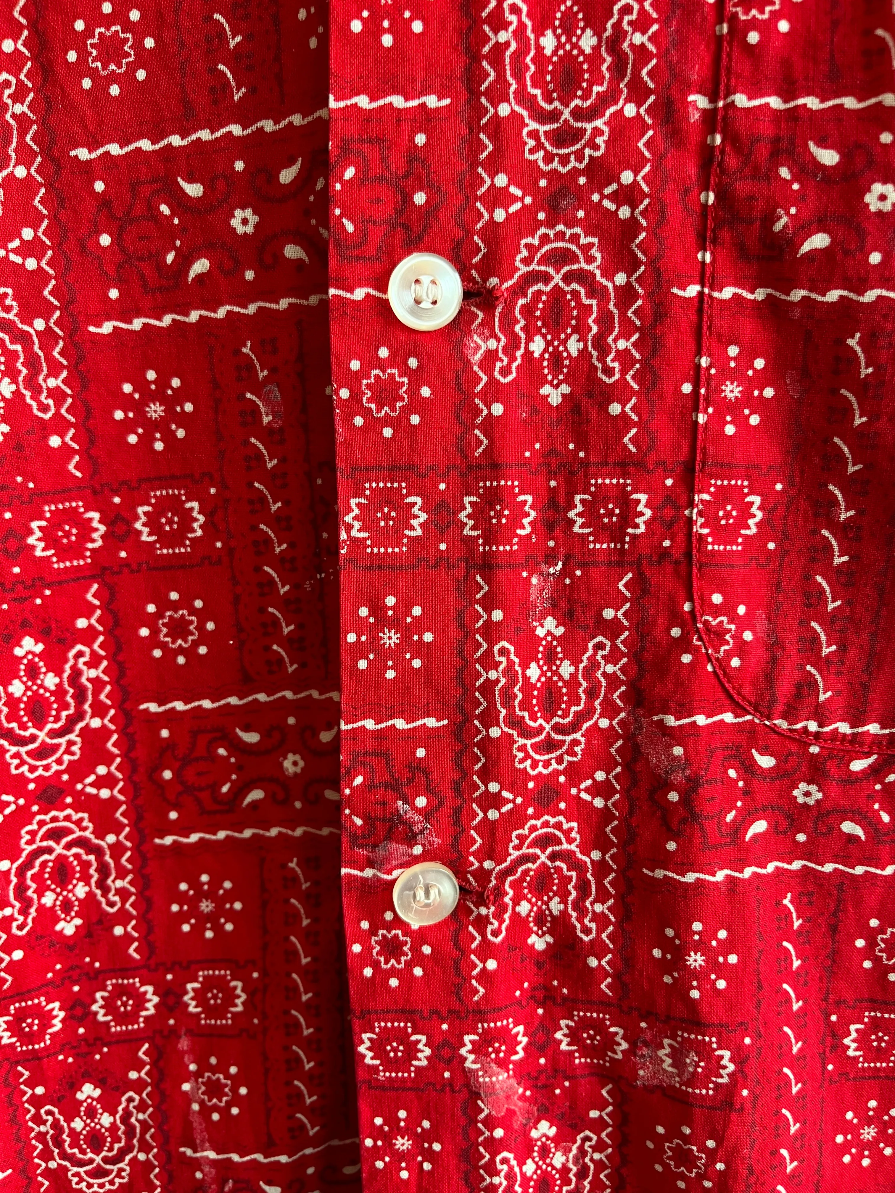 Vintage 1950s Brent Loop Collar Bandana Print Button-Up Shirt