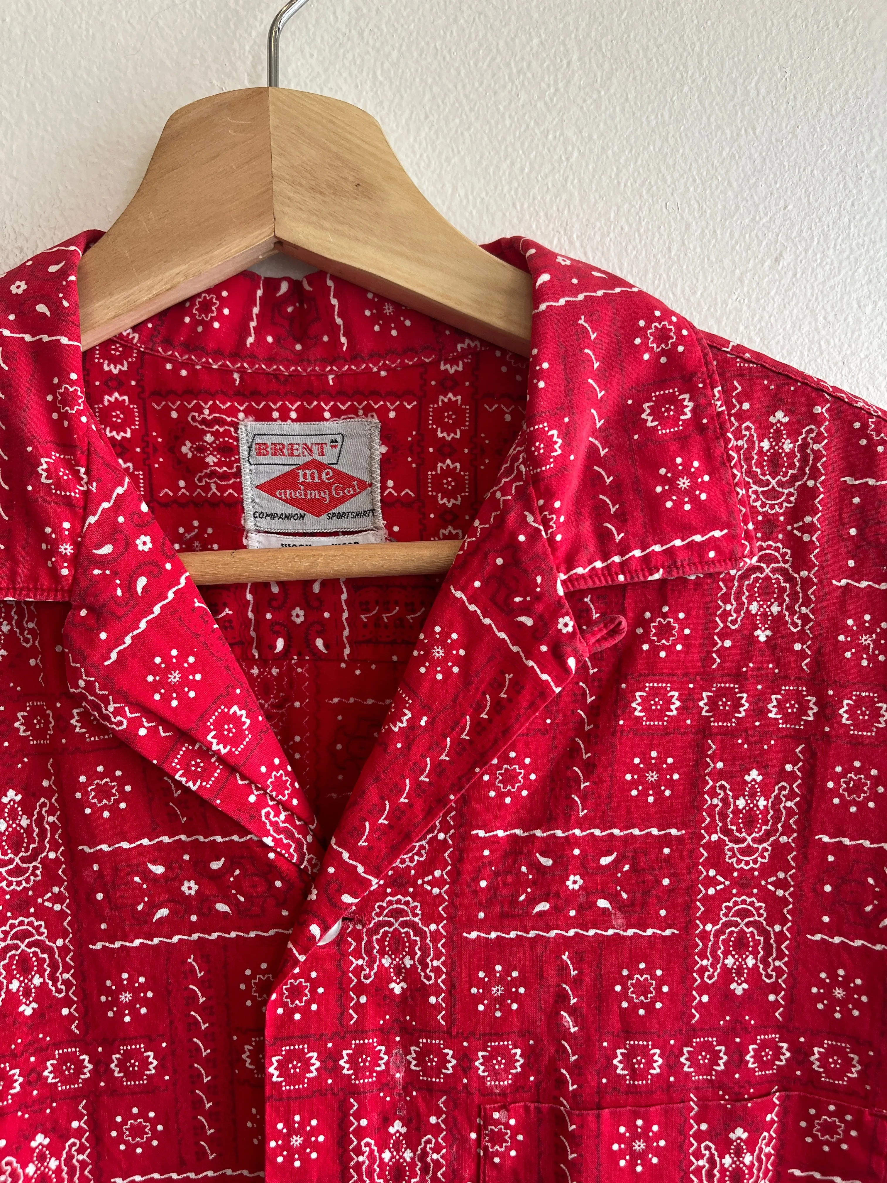 Vintage 1950s Brent Loop Collar Bandana Print Button-Up Shirt