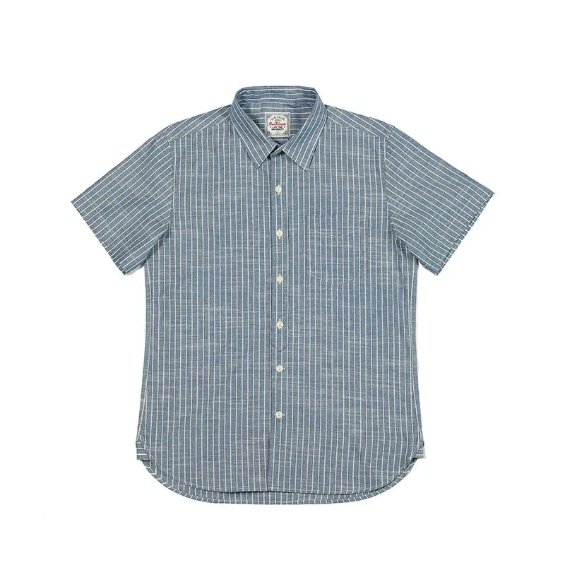 Vintage Short Sleeve Candy Stripe Shirts - Men's Workwear Blue