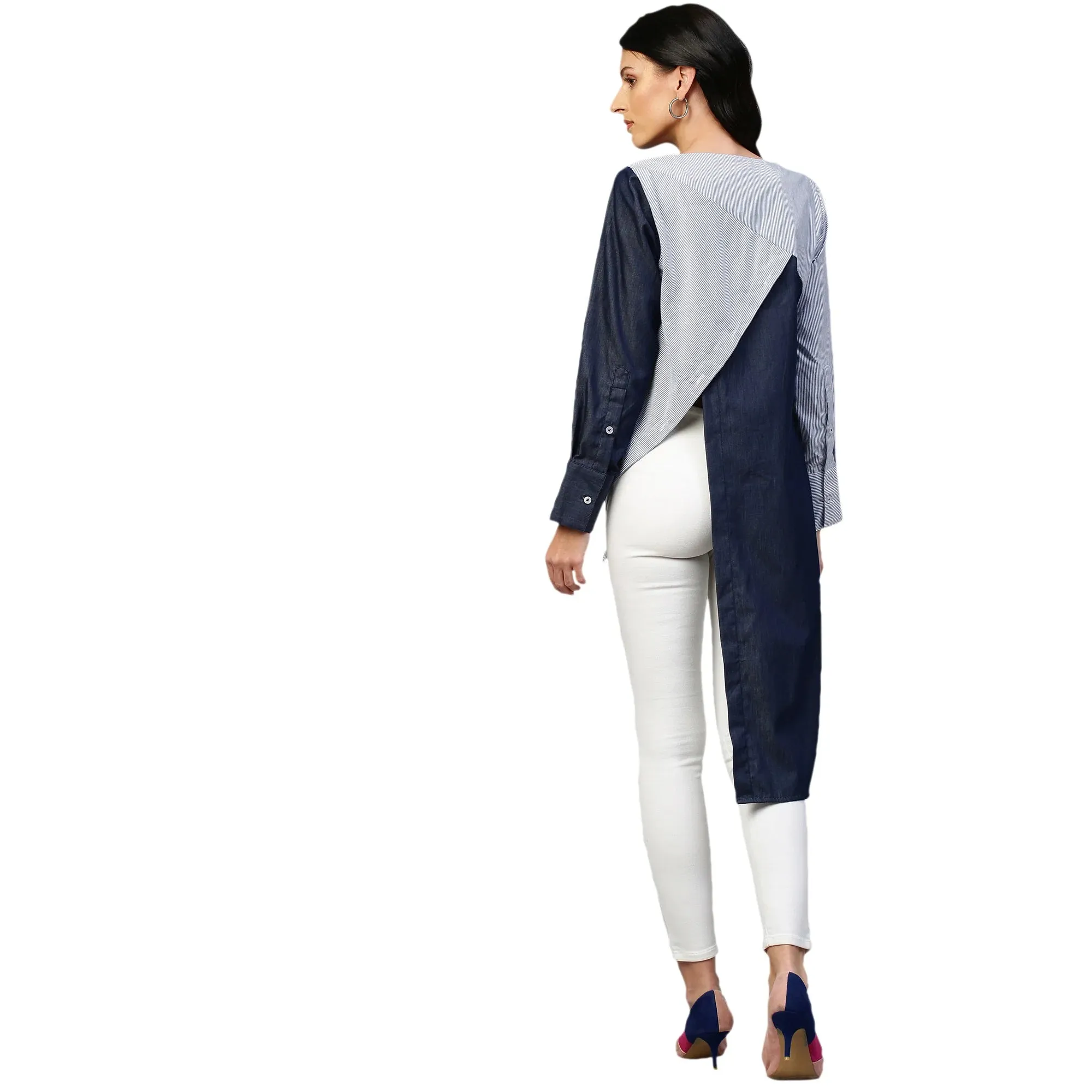 Wide collar and off centered placket shirt
