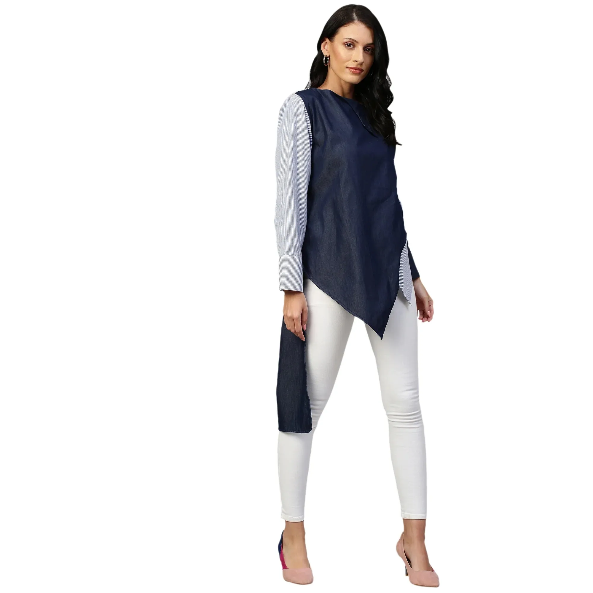 Wide collar and off centered placket shirt