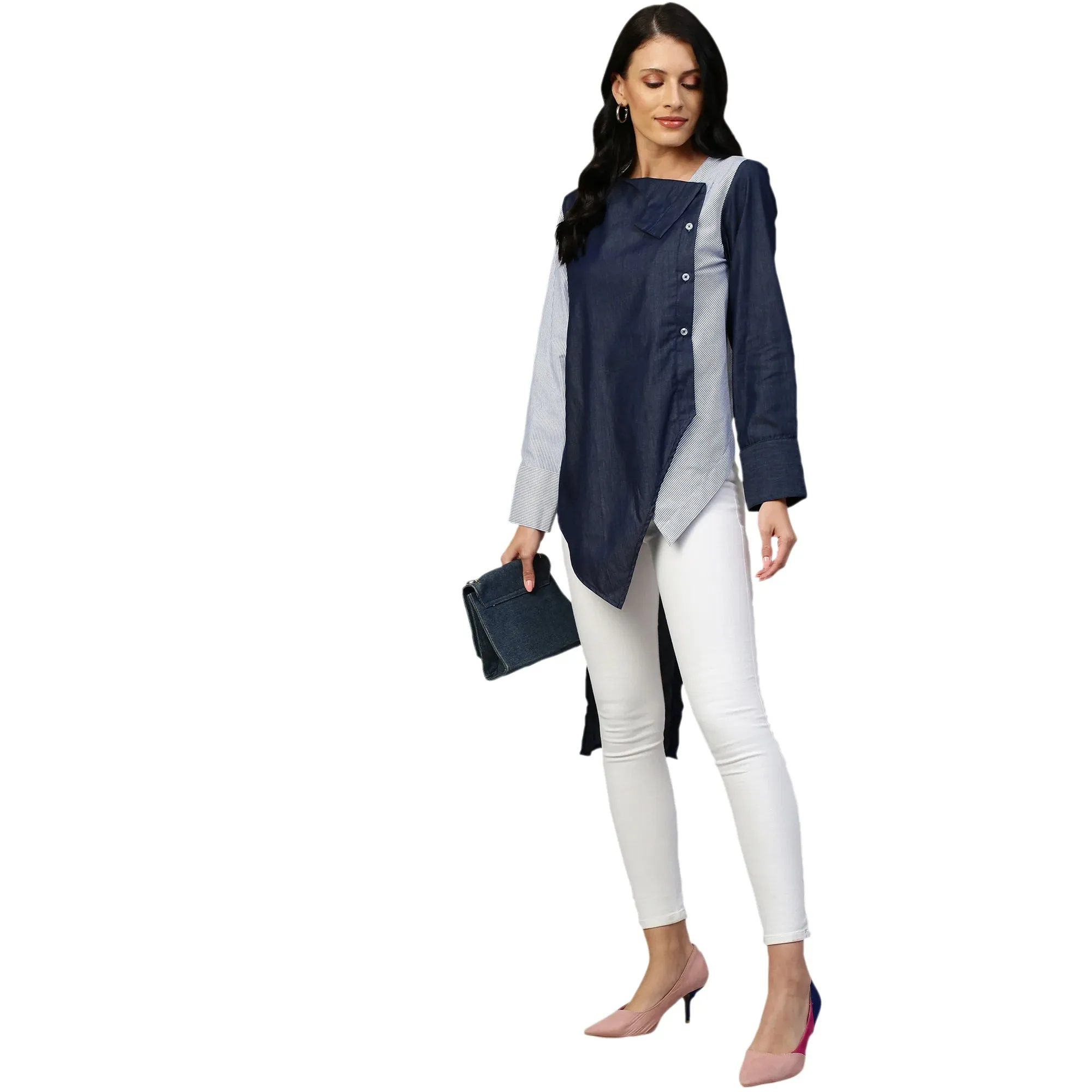Wide collar and off centered placket shirt